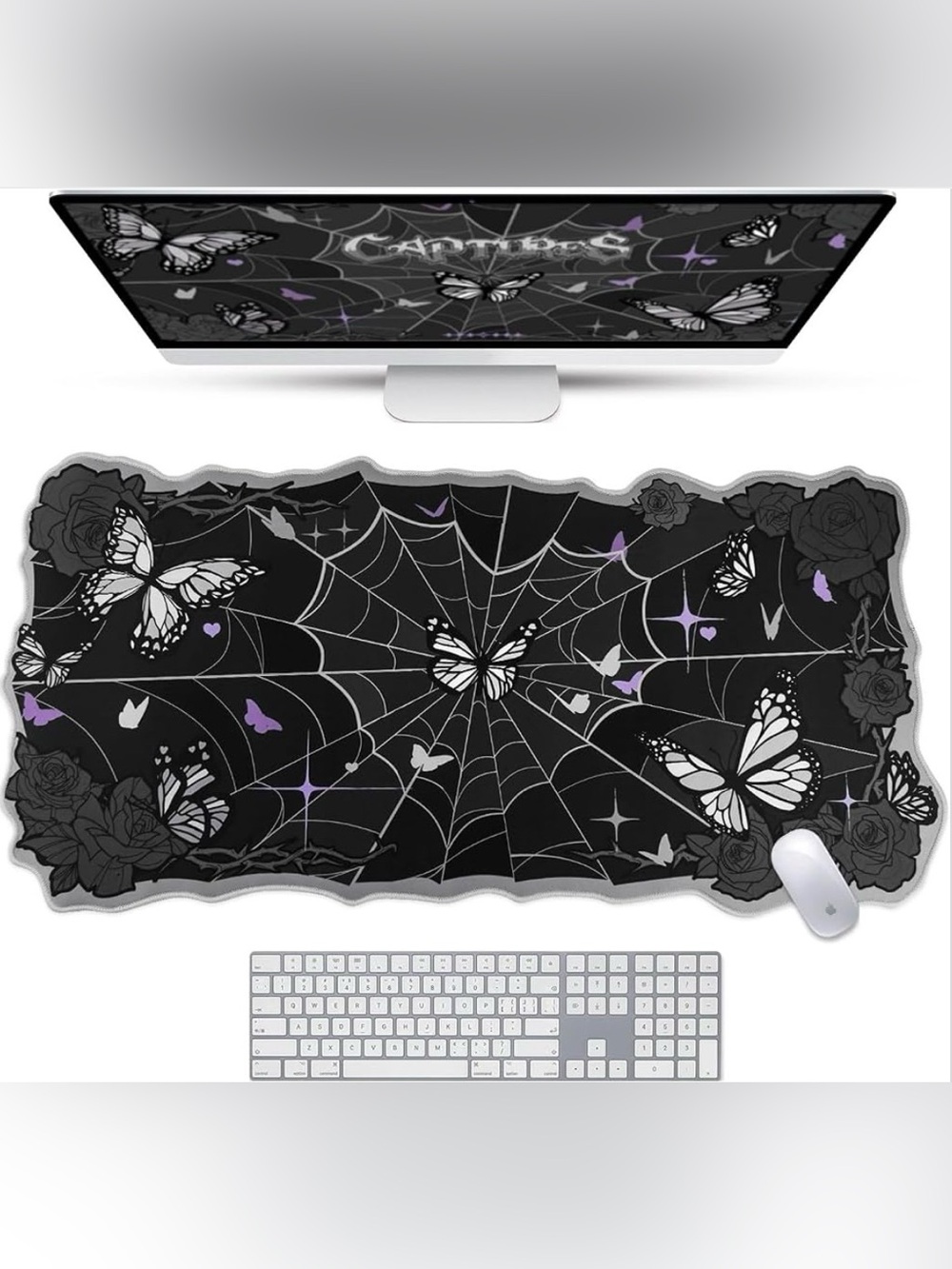 BelugaDesign Butterfly Desk Pad | Rose Spider Web Kawaii Cute Keyboard